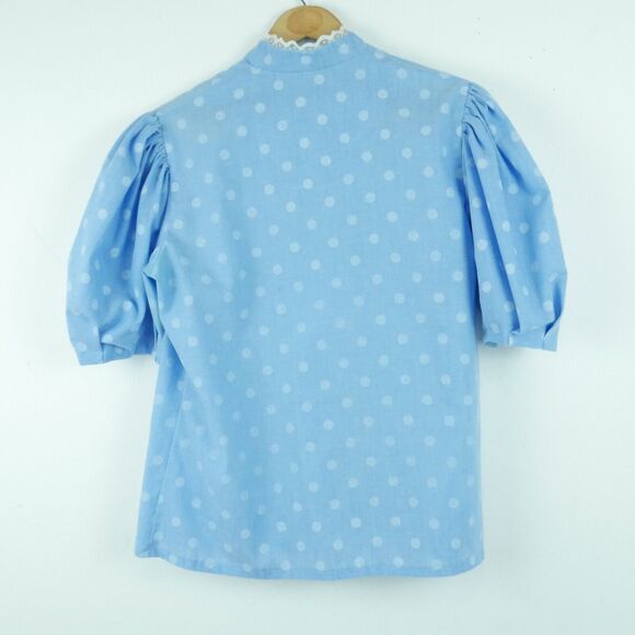 Vintage Medium Dress Set FLAWS Prairie Western Polka Dot Pioneer Puff Sleeve 80s - Picture 7 of 12